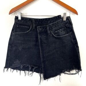 Agolde Wrap Denim Mini Skirt Size 26 Black Los Angeles Frayed Fairy Grunge Punk